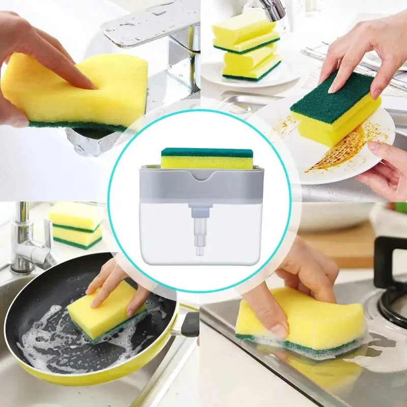 Distributeur de Savon avec Éponge – 2-en-1 Pratique pour Cuisine
