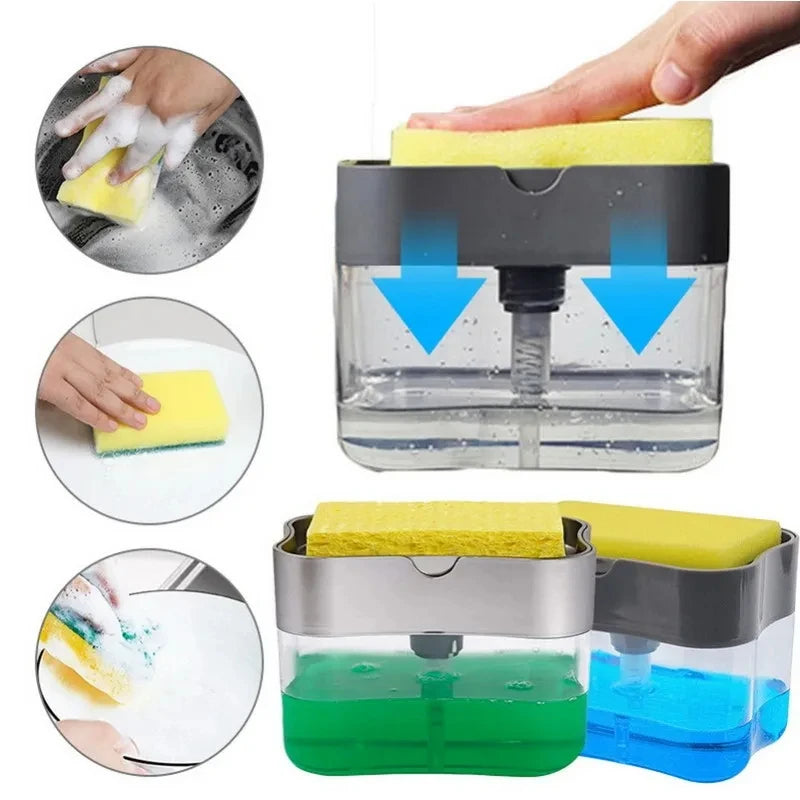 Distributeur de Savon avec Éponge – 2-en-1 Pratique pour Cuisine