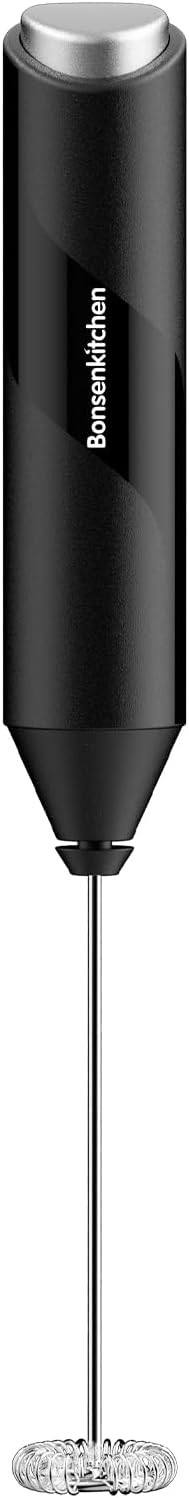 Bonsenkitchen Electric Milk Frother, Stainless Steel Milk Frother, Battery Operated, Powerful Mixer for Coffee, Latte, Cappuccino, Matcha