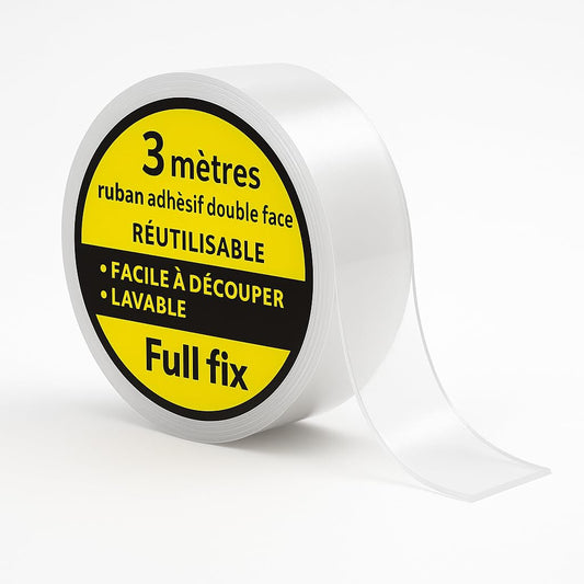 Double Sided Extra Strong Nano Tape - Roll 3m x 2cm - Strong Adhesive Reusable Transparent Washable - No Drilling Attachment for Wall, Kitchen, Office, Car (3m x 20mm x 1mm)