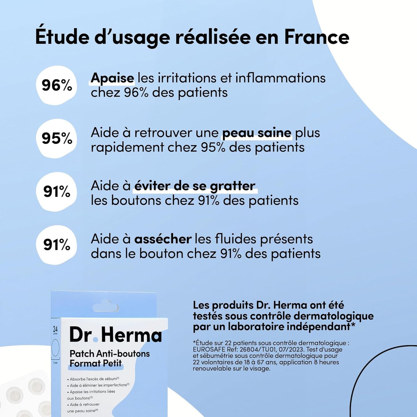 Dr. Herma - Anti-pimple patch, Acne Patch Invisible - Results in 6 to 8 hours - Dermatologically tested - Salicylic acid, hydrocolloids, tea tree oil - Box of 24 patches