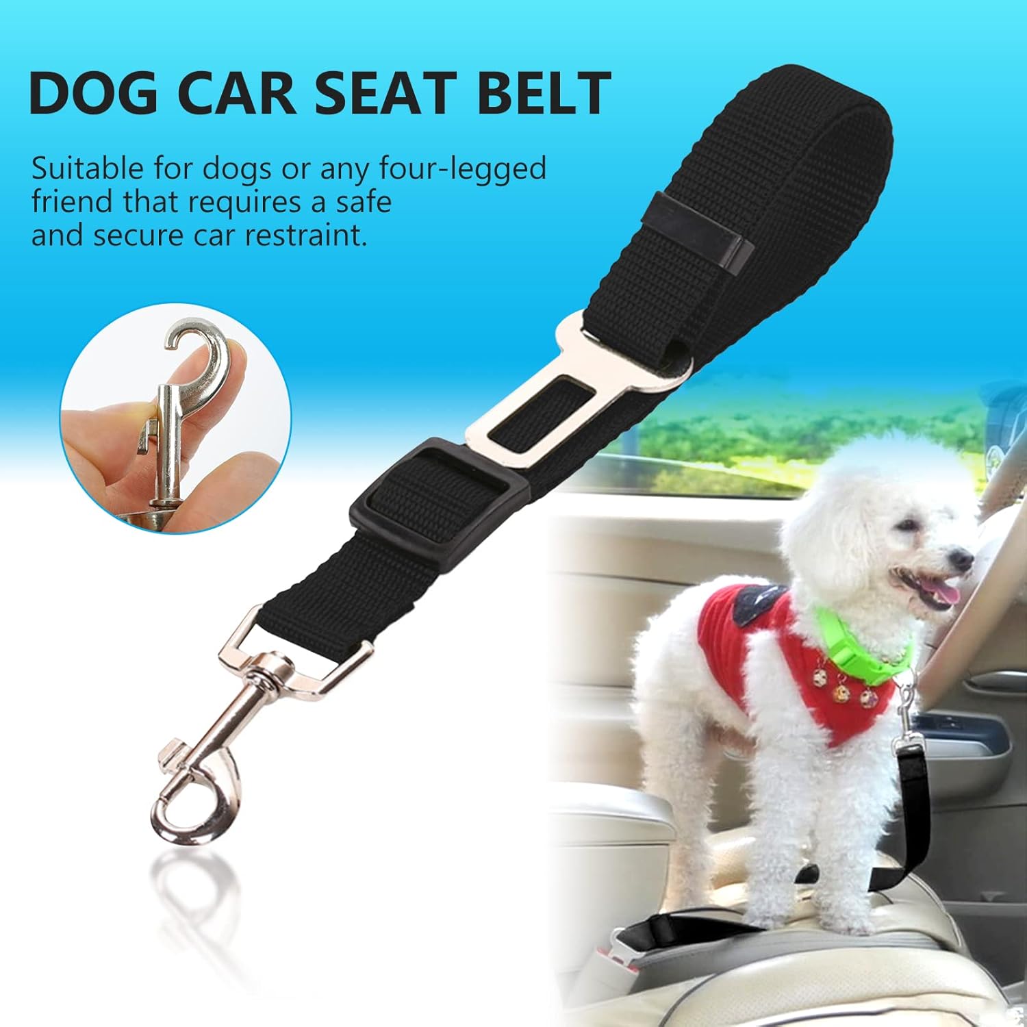 Redamancy Universal Dog Seat Belt, 1 Piece, Tear-proof, Adjustable (Black)