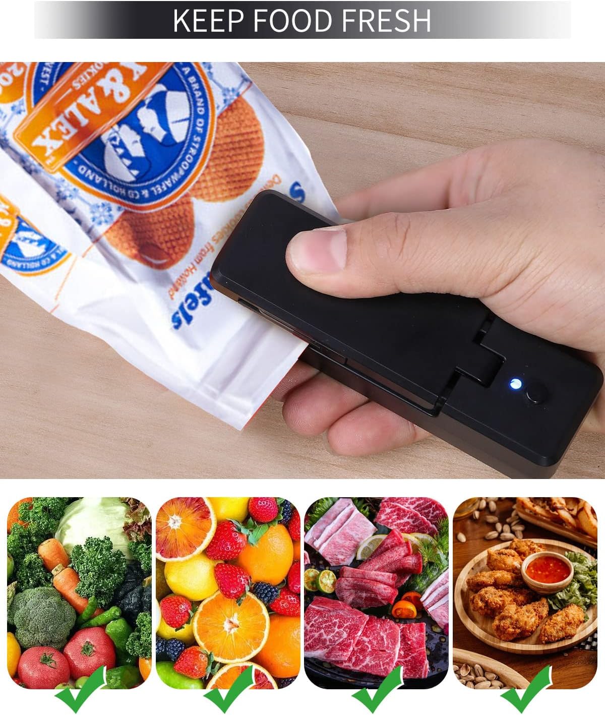 Mini Heat Sealer 2 in 1 Bag Sealer with Cutter with Magnet, Portable Manual Sealer for Plastic Bags with Crumbs and Snacks (Black)