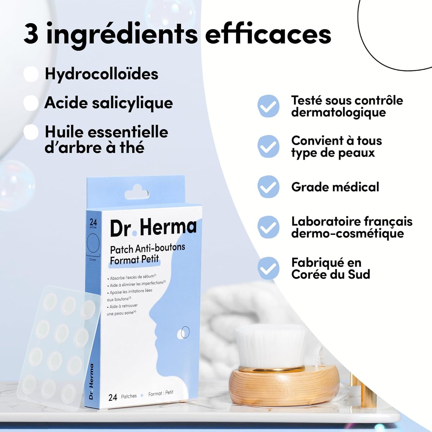 Dr. Herma - Anti-pimple patch, Acne Patch Invisible - Results in 6 to 8 hours - Dermatologically tested - Salicylic acid, hydrocolloids, tea tree oil - Box of 24 patches