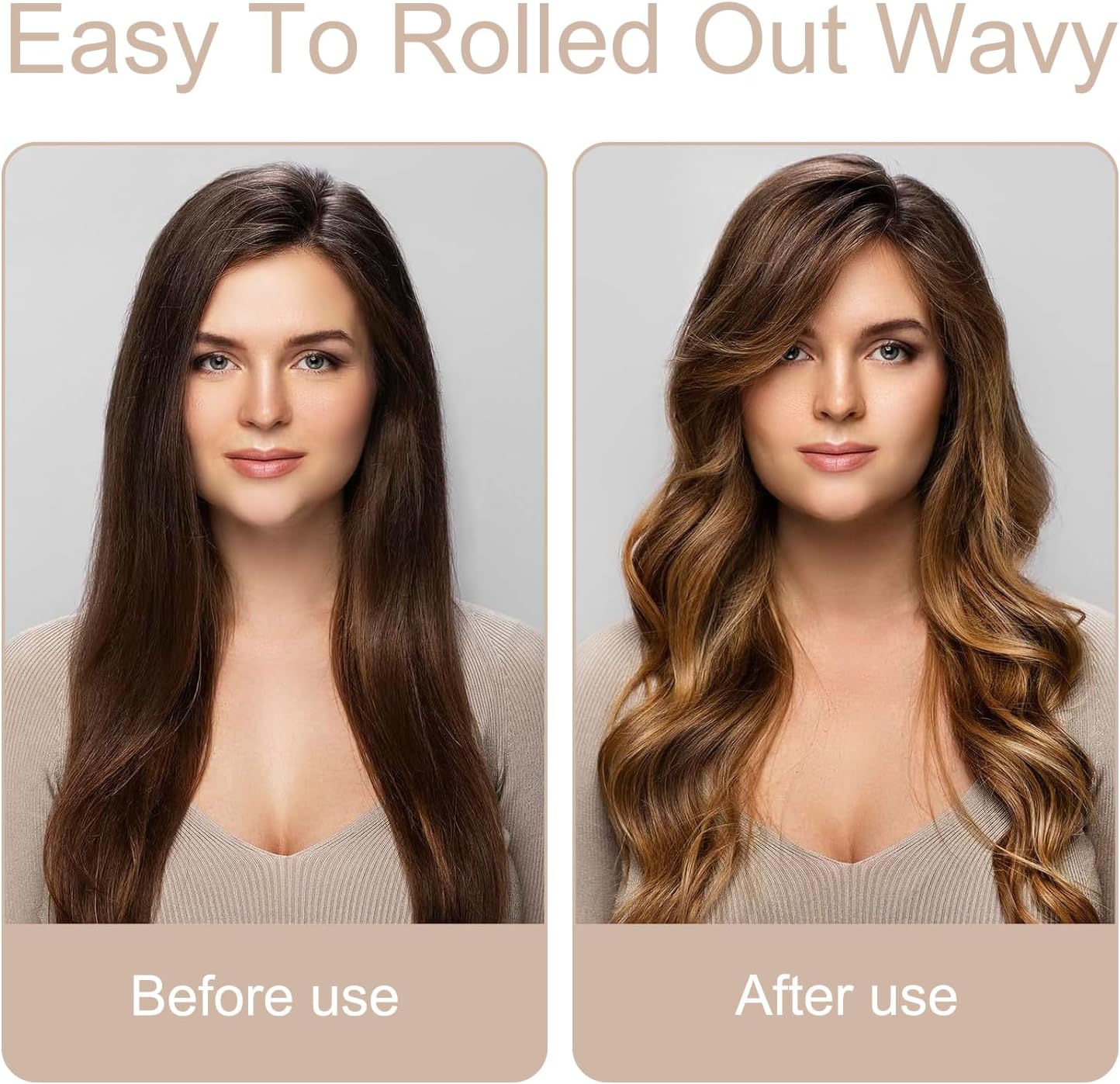 Heat-Free Curl, Heat Free Curl Set with Hair Cap, Heat-Free Hair Curler, Soft Sleep Curler for Medium and Long Hair - Beige