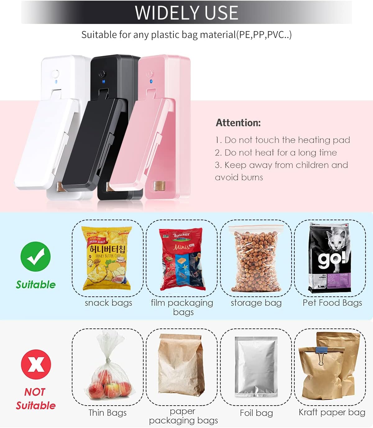 Mini Heat Sealer 2 in 1 Bag Sealer with Cutter with Magnet, Portable Manual Sealer for Plastic Bags with Crumbs and Snacks (Black)