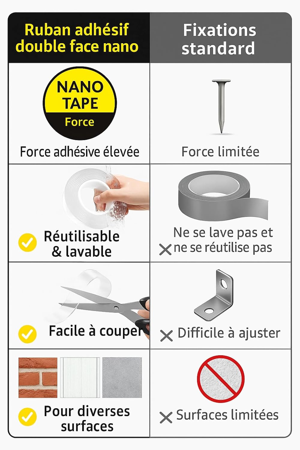 Double Sided Extra Strong Nano Tape - Roll 3m x 2cm - Strong Adhesive Reusable Transparent Washable - No Drilling Attachment for Wall, Kitchen, Office, Car (3m x 20mm x 1mm)