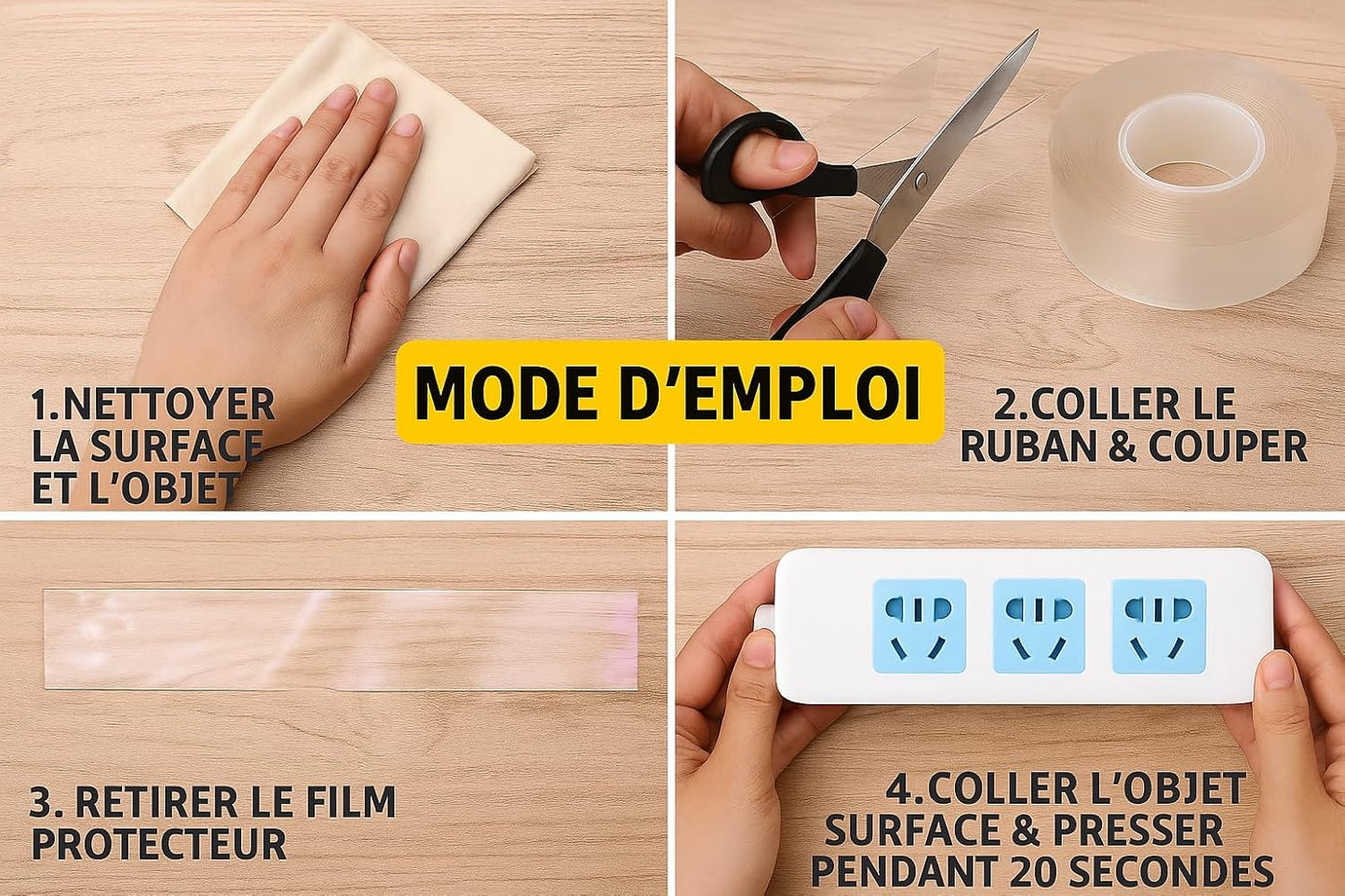 Double Sided Extra Strong Nano Tape - Roll 3m x 2cm - Strong Adhesive Reusable Transparent Washable - No Drilling Attachment for Wall, Kitchen, Office, Car (3m x 20mm x 1mm)