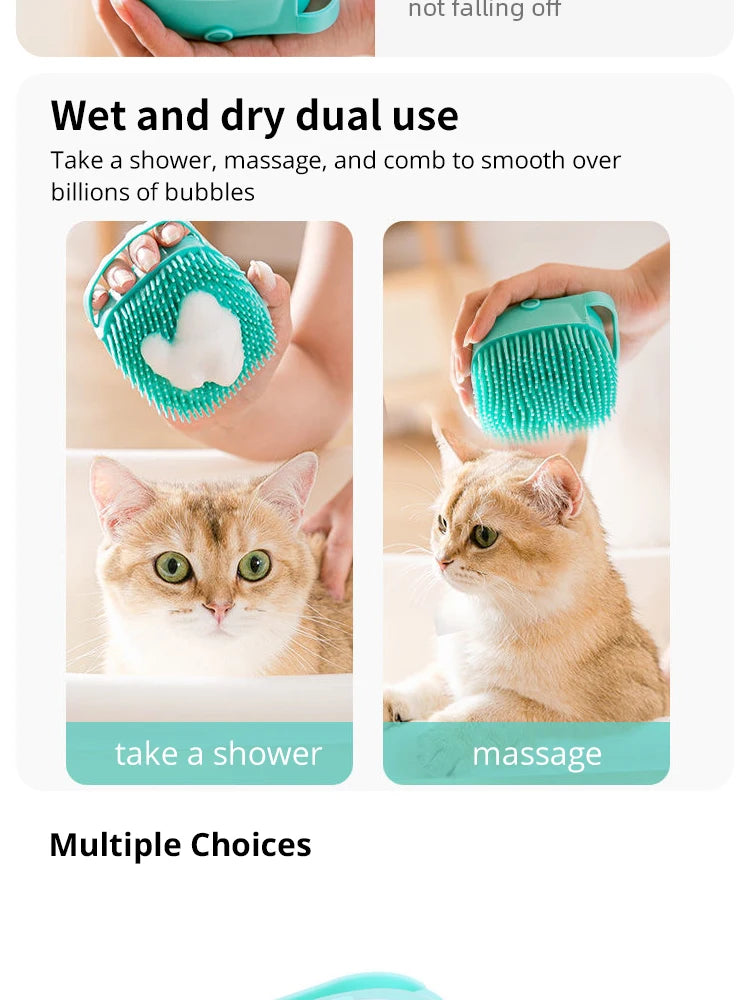 🛁 Brosse de Bain & Massage pour Animaux – Silicone Doux et Réservoir Intégré