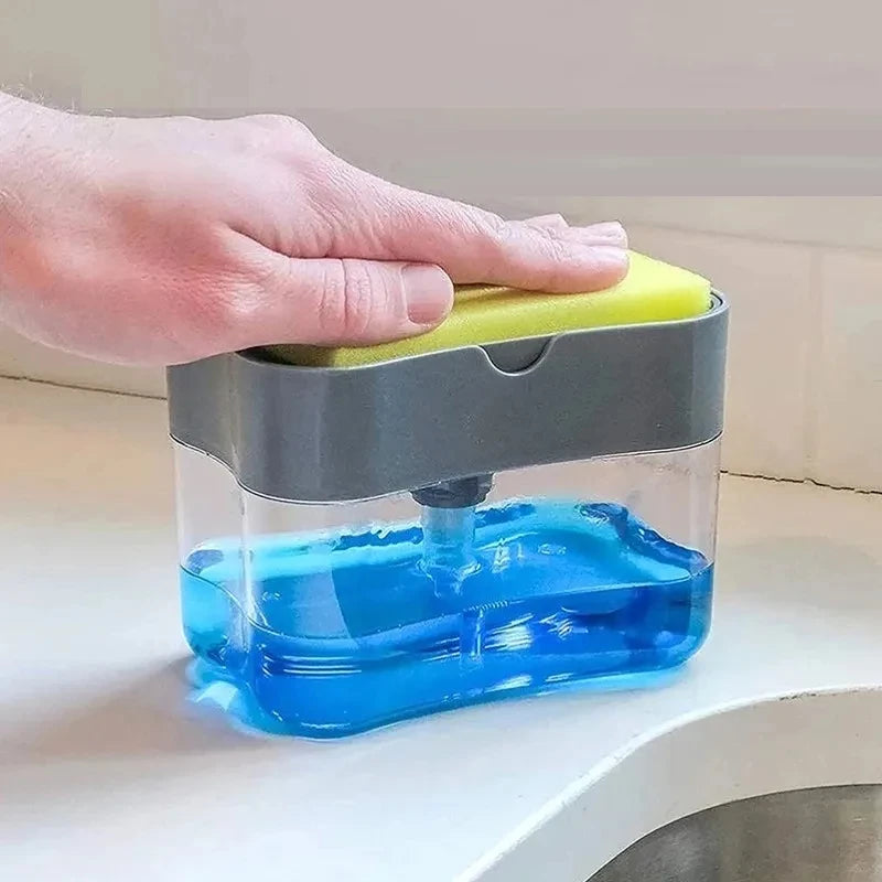 Distributeur de Savon avec Éponge – 2-en-1 Pratique pour Cuisine