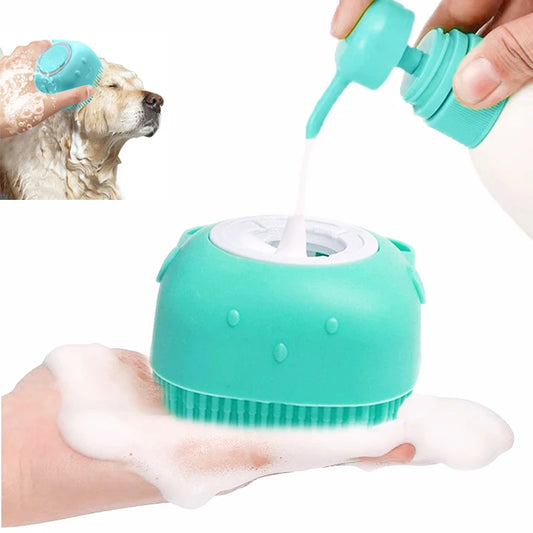 🛁 Brosse de Bain & Massage pour Animaux – Silicone Doux et Réservoir Intégré